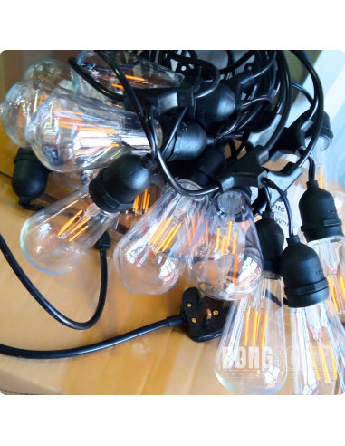 Electric String Lights 15m, 15 ST64 4W Bulbs Warm White