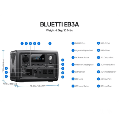 Bluetti 600W Powerstation EB3A 268Wh