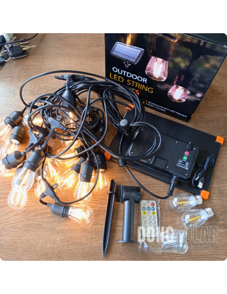 Solar String Lights 15m, 15 S14 Bulbs Warm White