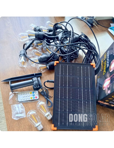 Solar String Lights 15m, 15 S14 Bulbs Warm White