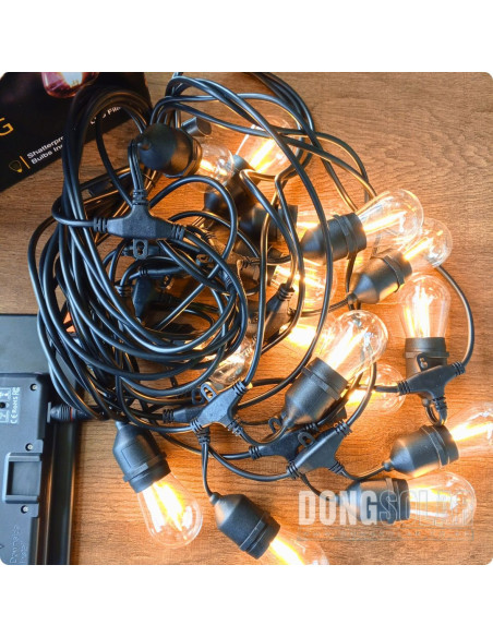 Solar String Lights 15m, 15 S14 Bulbs Warm White