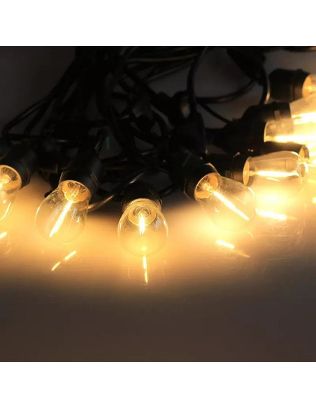 Solar String Lights 15m, 15 S14 Bulbs Warm White
