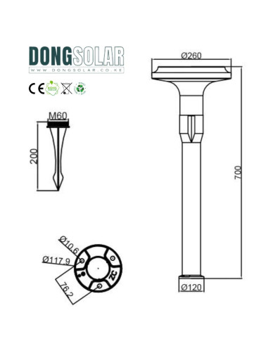 Solar Garden Bollard Light 15W CPD1102 Premium