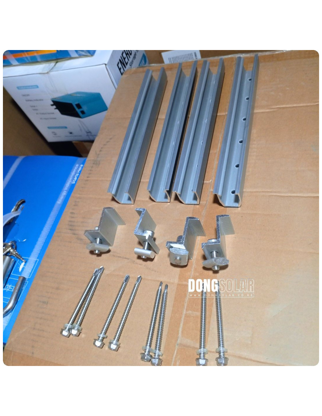 Solar Panel Clamp Set with 4 Mini Rails and 4 End Clamps for PV Mounting