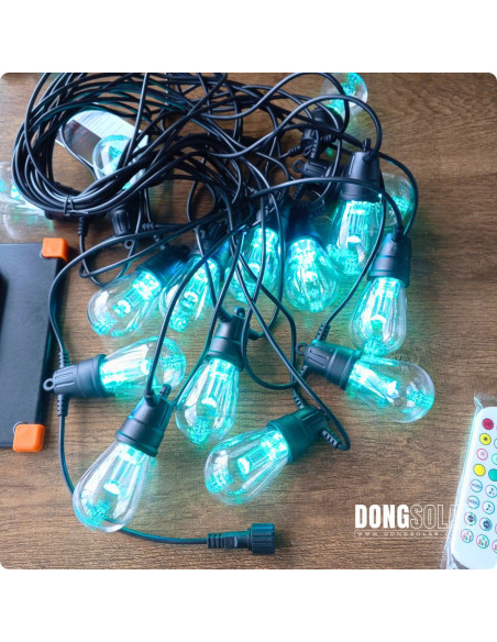 Solar String Lights 15m, 15 S14 Bulbs RGBW