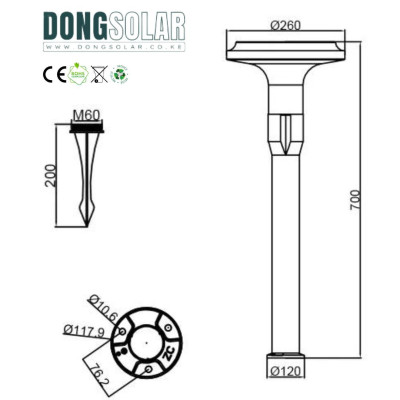 Solar Bollard 70cm Lawn Garden Light Warm White Bollard