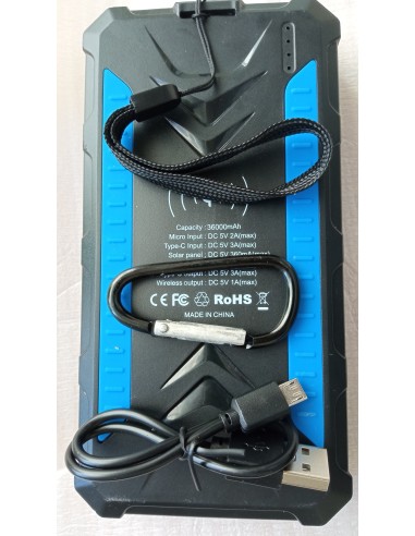 36000mAh Qi Solar Powerbank BLUE
