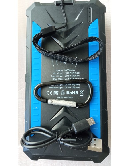 36000mAh Qi Solar Powerbank BLUE
