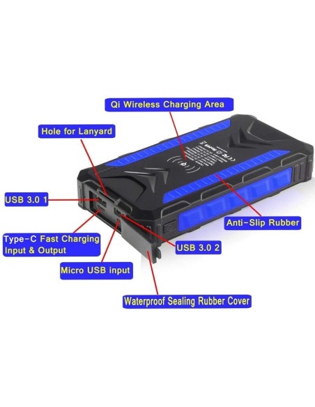 36000mAh Qi Solar Powerbank BLUE