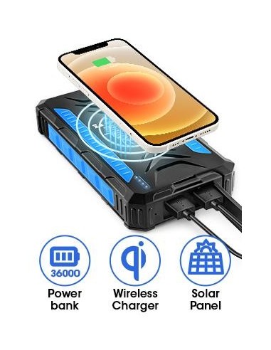 36000mAh Qi Solar Powerbank BLUE