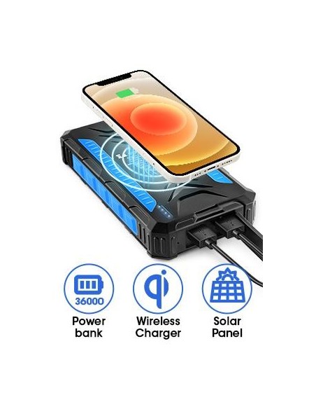 36000mAh Qi Solar Powerbank BLUE