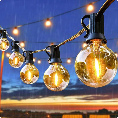 Solar G40 LED Warm White String Lights  7.62m 25Bulb