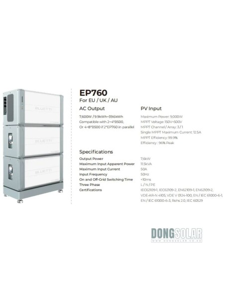 Bluetti EP760 Home Battery System | 7.6kW Hybrid Inverter + 10kWh B500 ESS