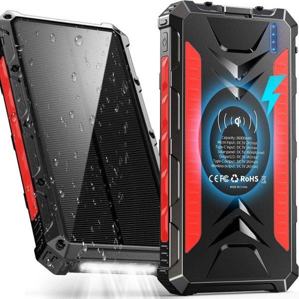 36000mAh Qi Solar Powerbank 18w RED