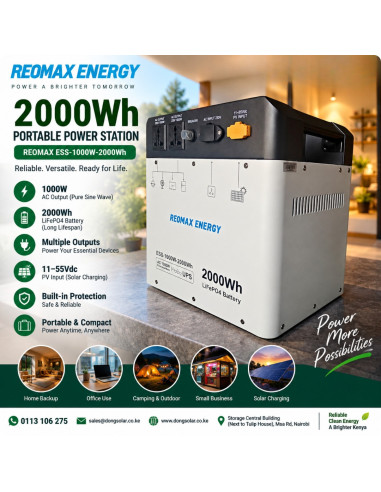 REOMAX Portable Power Station 1000W 2000Wh – Compact Solar Generator & Backup Power