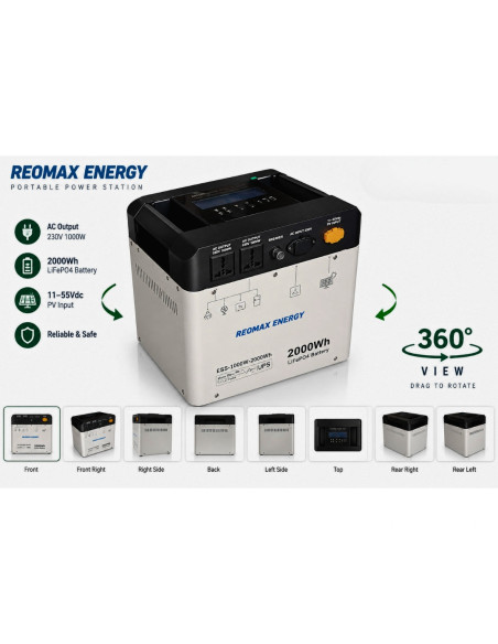 REOMAX Portable Power Station 1000W 2000Wh – Compact Solar Generator & Backup Power