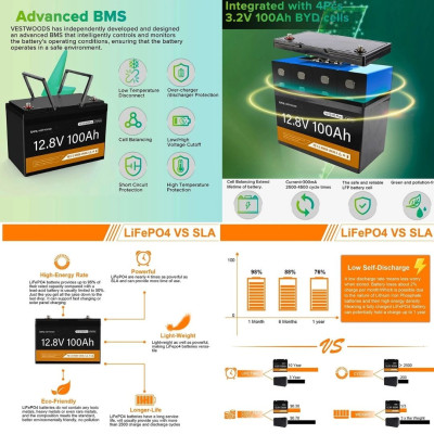 1.28KwH 100AH LiFePO4 Battery Vestwoods VC12100Plus 12v
