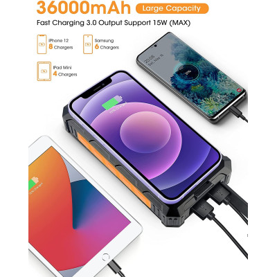 36000mAh Qi Solar Powerbank 18w ORANGE