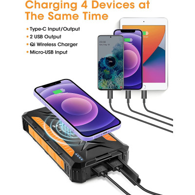 36000mAh Qi Solar Powerbank 18w ORANGE