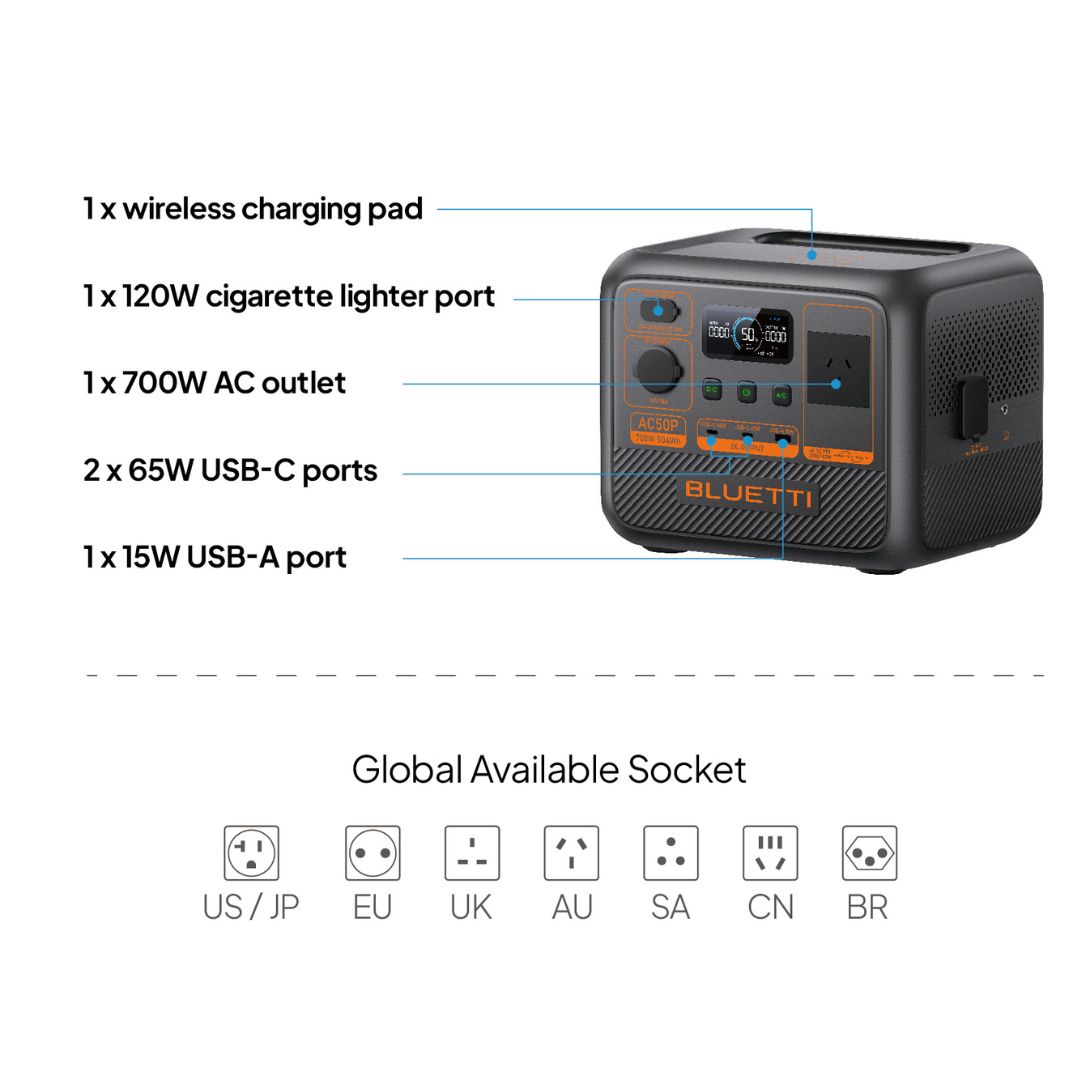 Bluetti 700W Powerstation AC50P 504Wh (Surge 1200W)