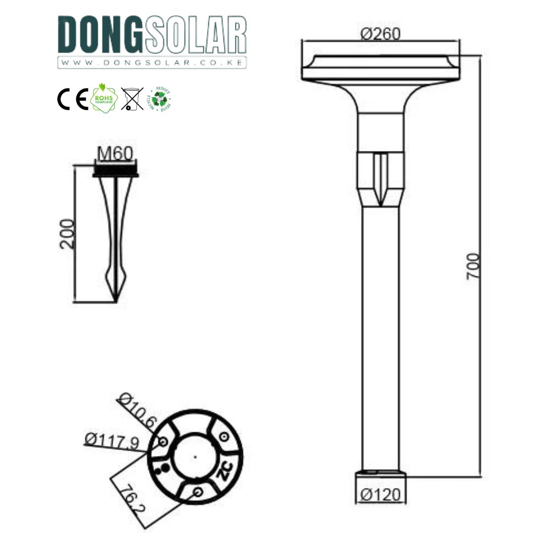 Solar Garden Bollard Light 15W CPD1102 Premium