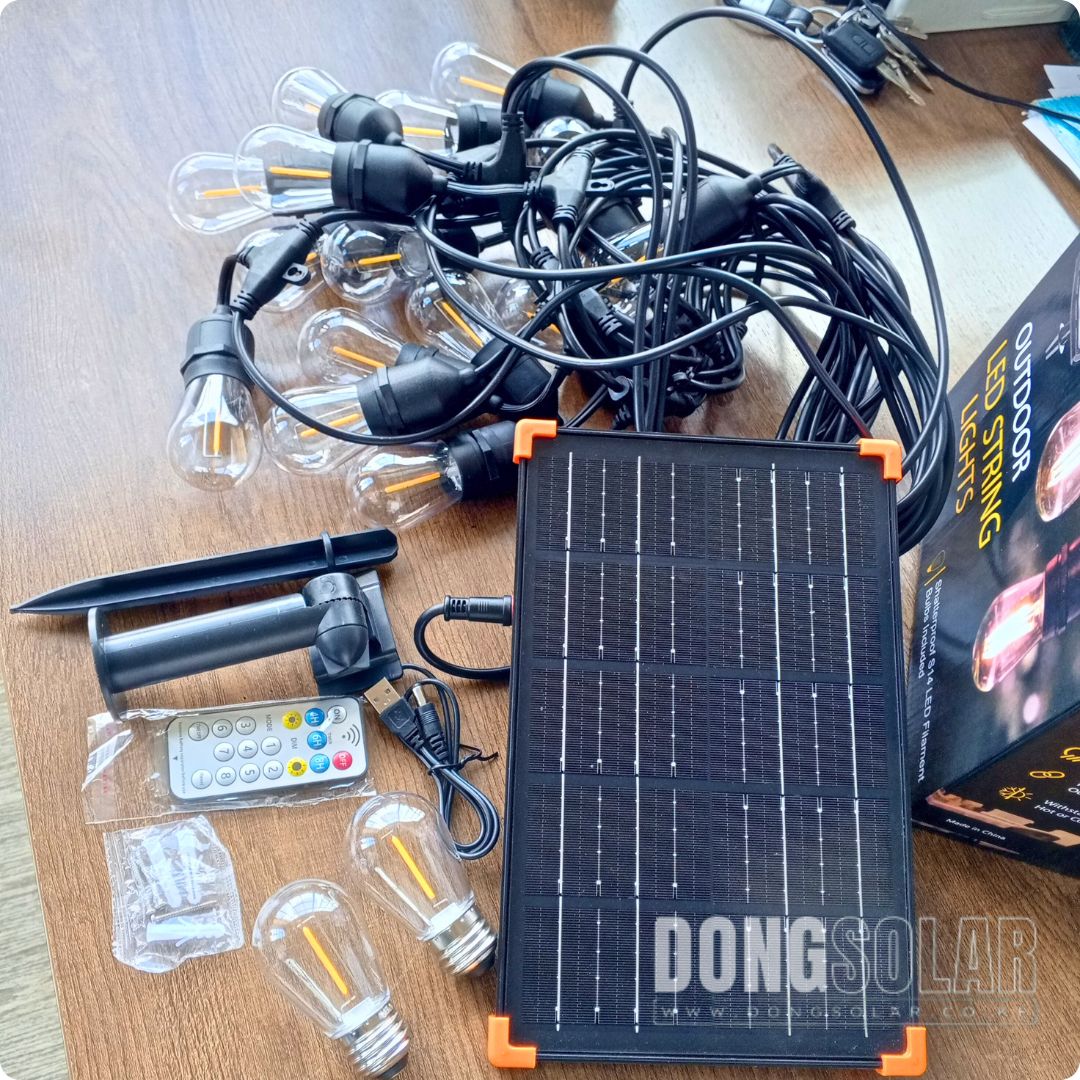 Solar String Lights 15m, 15 S14 Bulbs Warm White