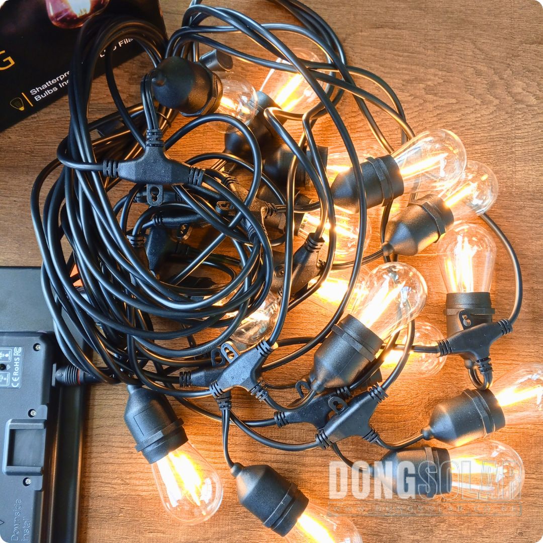 Solar String Lights 15m, 15 S14 Bulbs Warm White