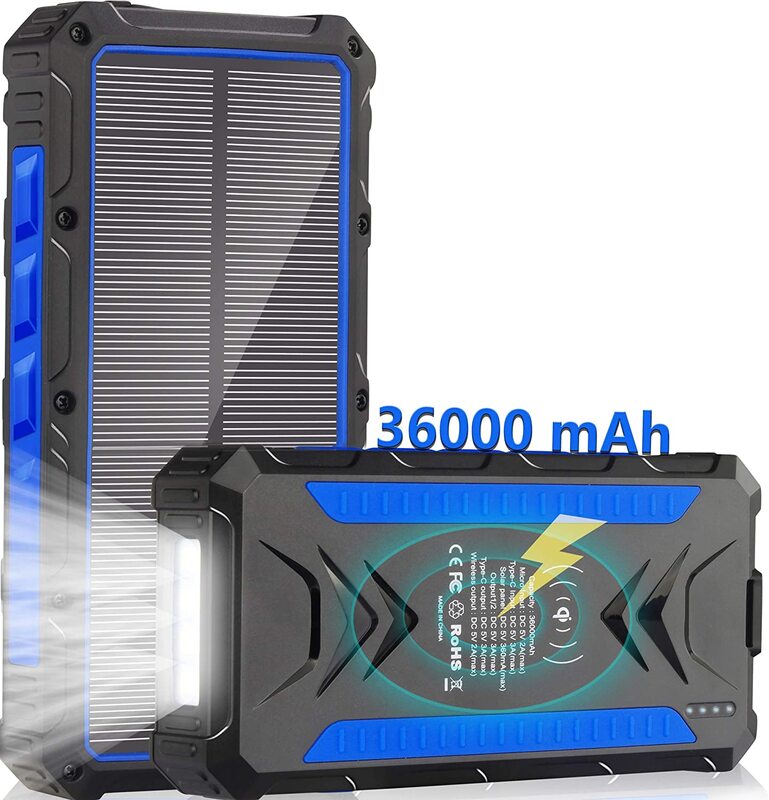 36000mAh Qi Solar Powerbank BLUE