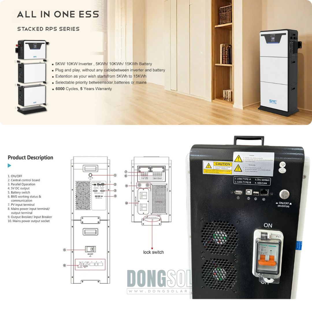 SVC Stacked All-in-One ESS RPS 5+10 | 5kW Inverter + 10.24kWh Lithium Battery