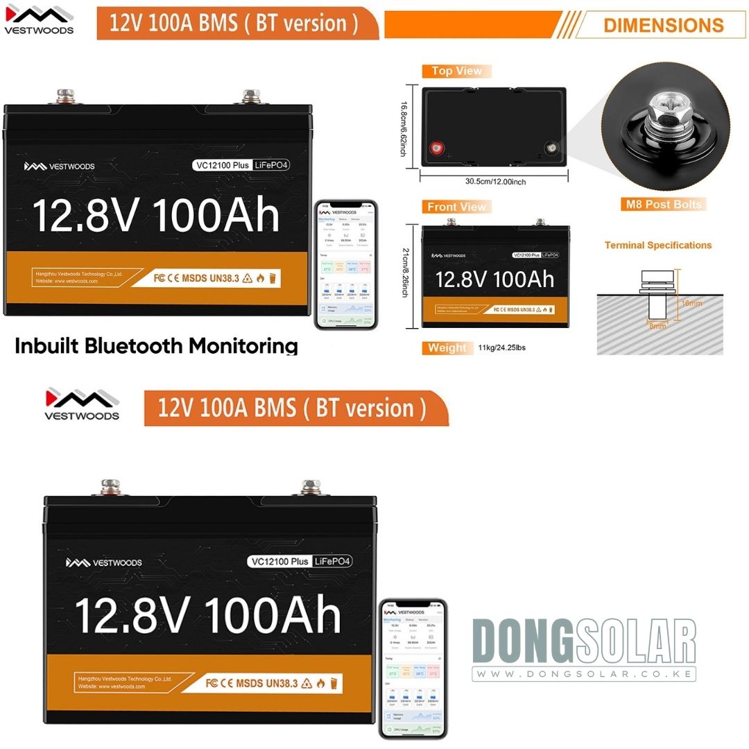 1.28KwH 100AH LiFePO4 Battery Vestwoods VC12100Plus 12v